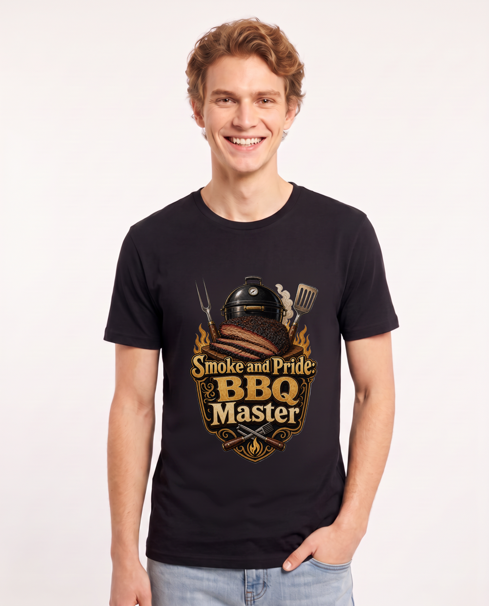 Smoke and Pride: BBQ Master Men's Black T-Shirt product image 2