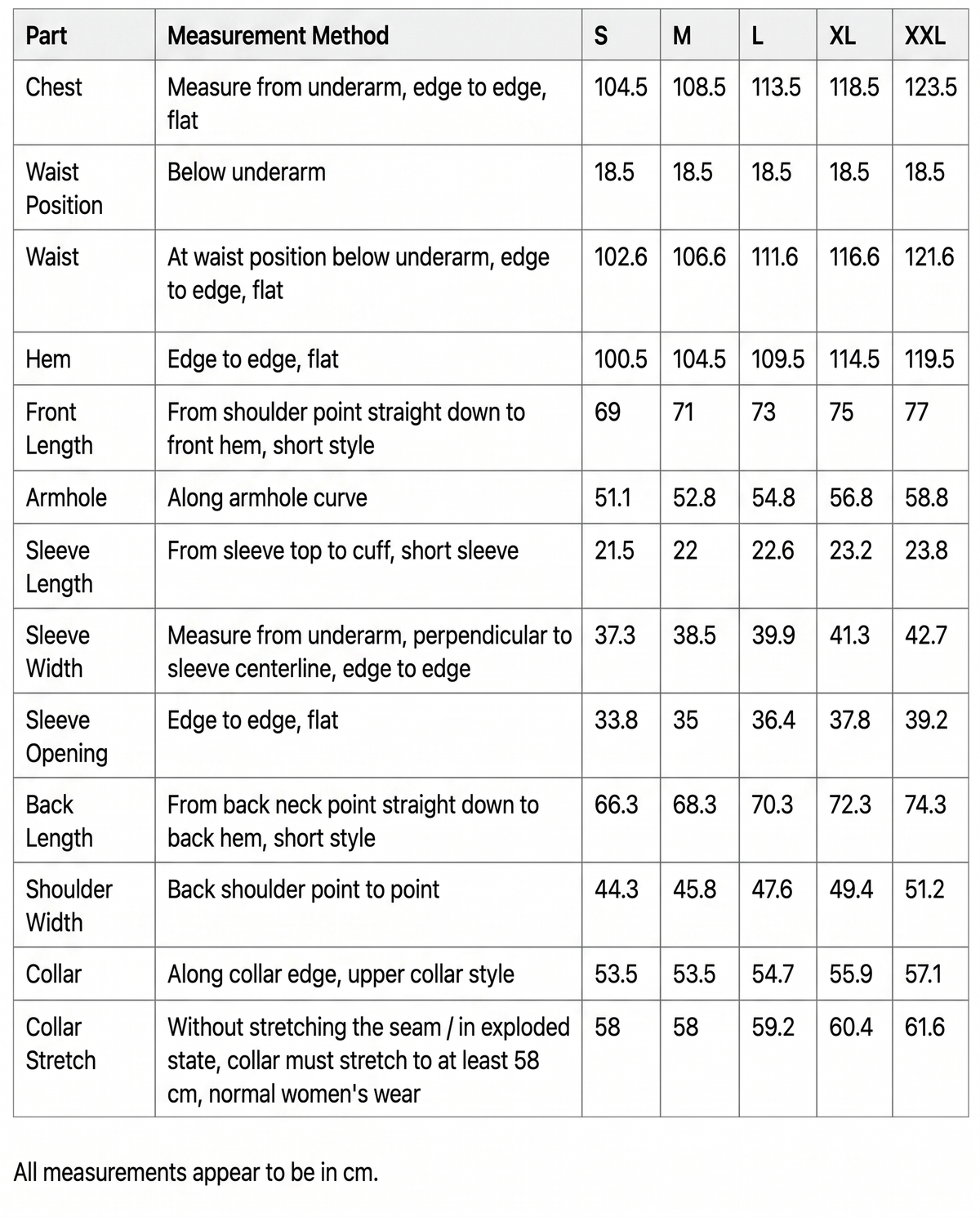 Size chart