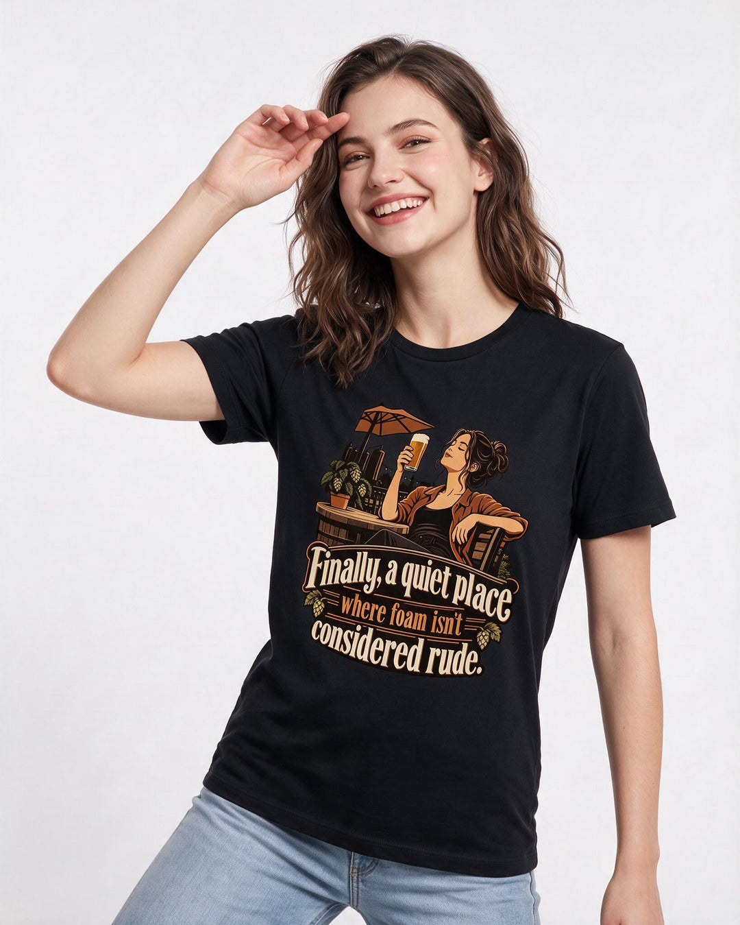 Beer Black T-Shirt for Women – Everyday Expression Graphic Tee product image 1