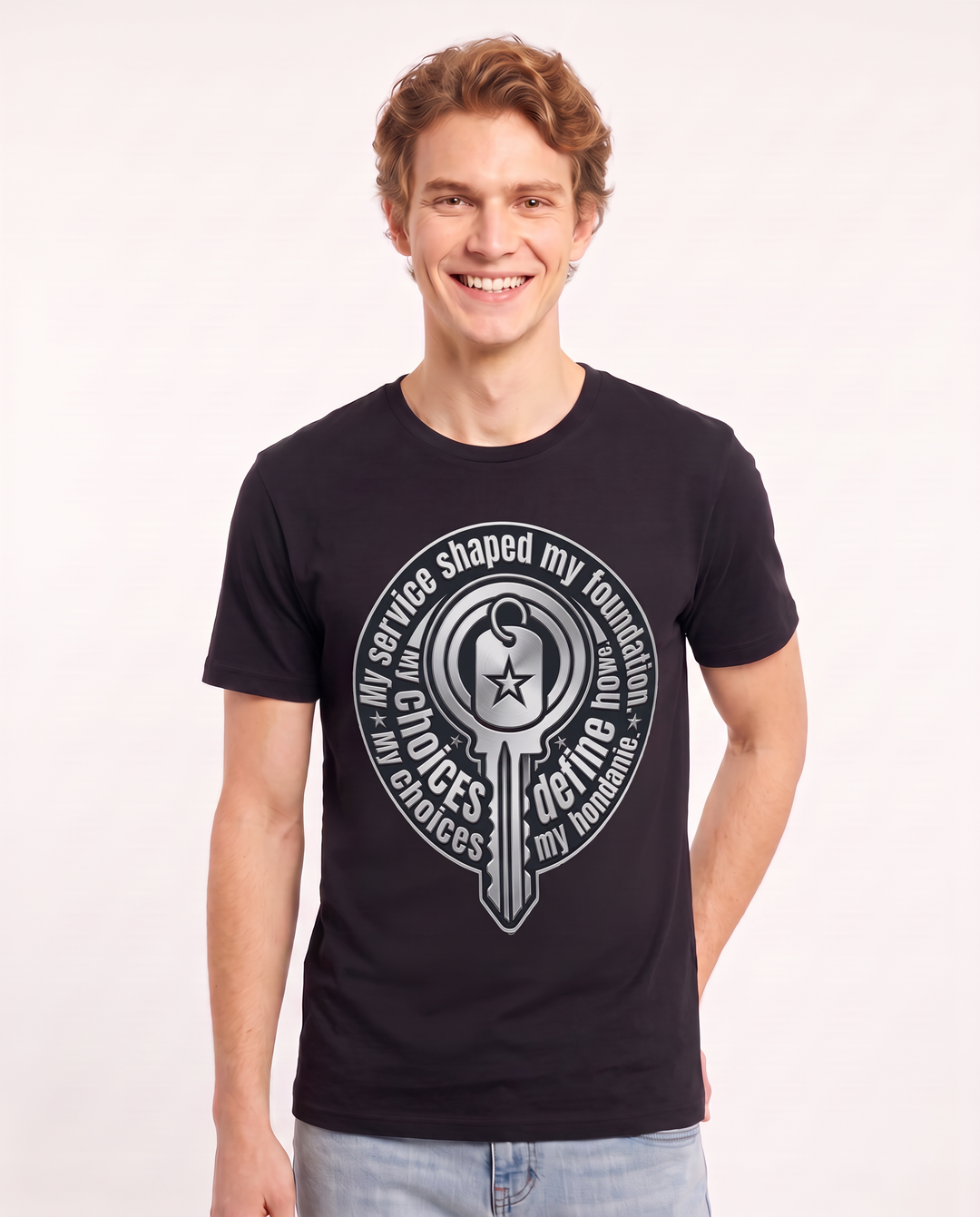 My service shaped my foundation. My choices define my home. Men's Black T-Shirt product image 1