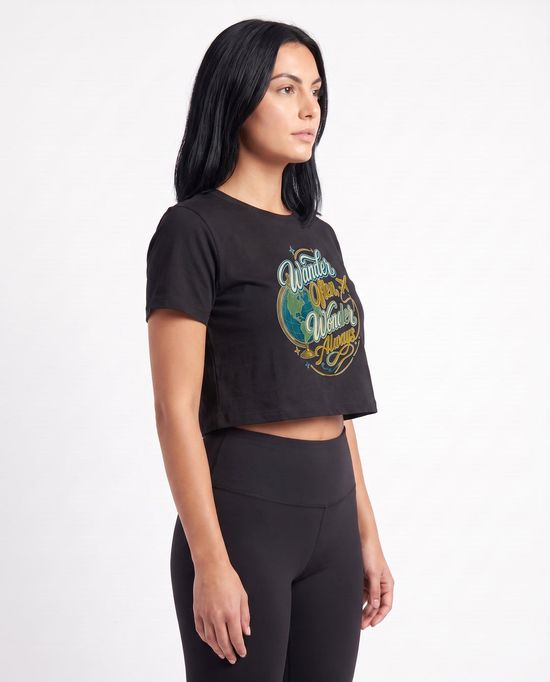 Wander Often, Wonder Always Crop Top mockup 2