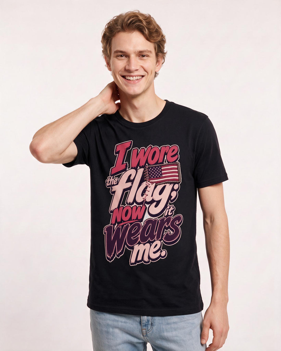 Veteran Men's Black T-Shirt – I wore the flag; now it wears me. product image 3