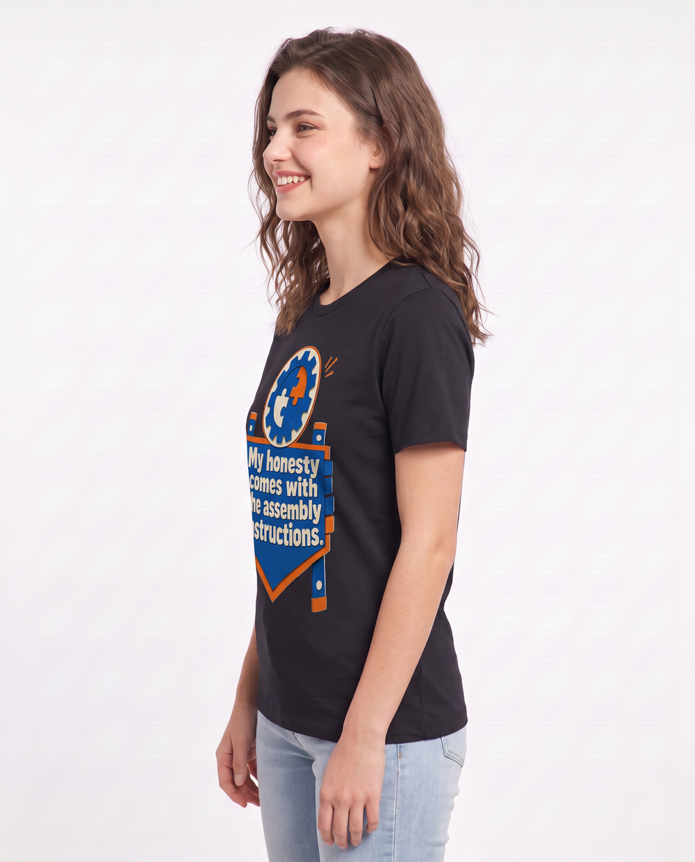 Graphic Women's Black T-Shirt - My honesty comes with the assembly product image 2