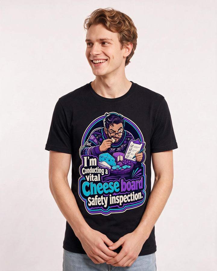Funny Christmas Men's Black T-Shirt – I'm conducting a vital cheese board safety inspection. product image 3