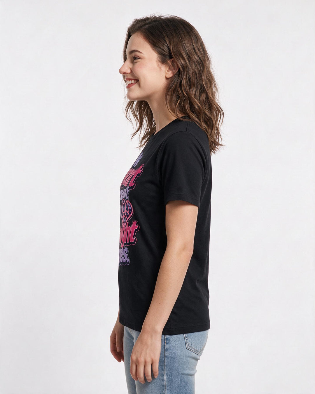 Pride Women's Black T-Shirt – My heart doesn't do straight lines. product image 2
