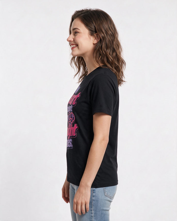 Pride Women's Black T-Shirt – My heart doesn't do straight lines. product image 2
