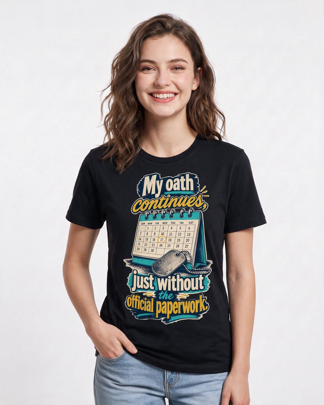 Veteran Women's Black T-Shirt – My oath continues, just without the official paperwork. product image 3