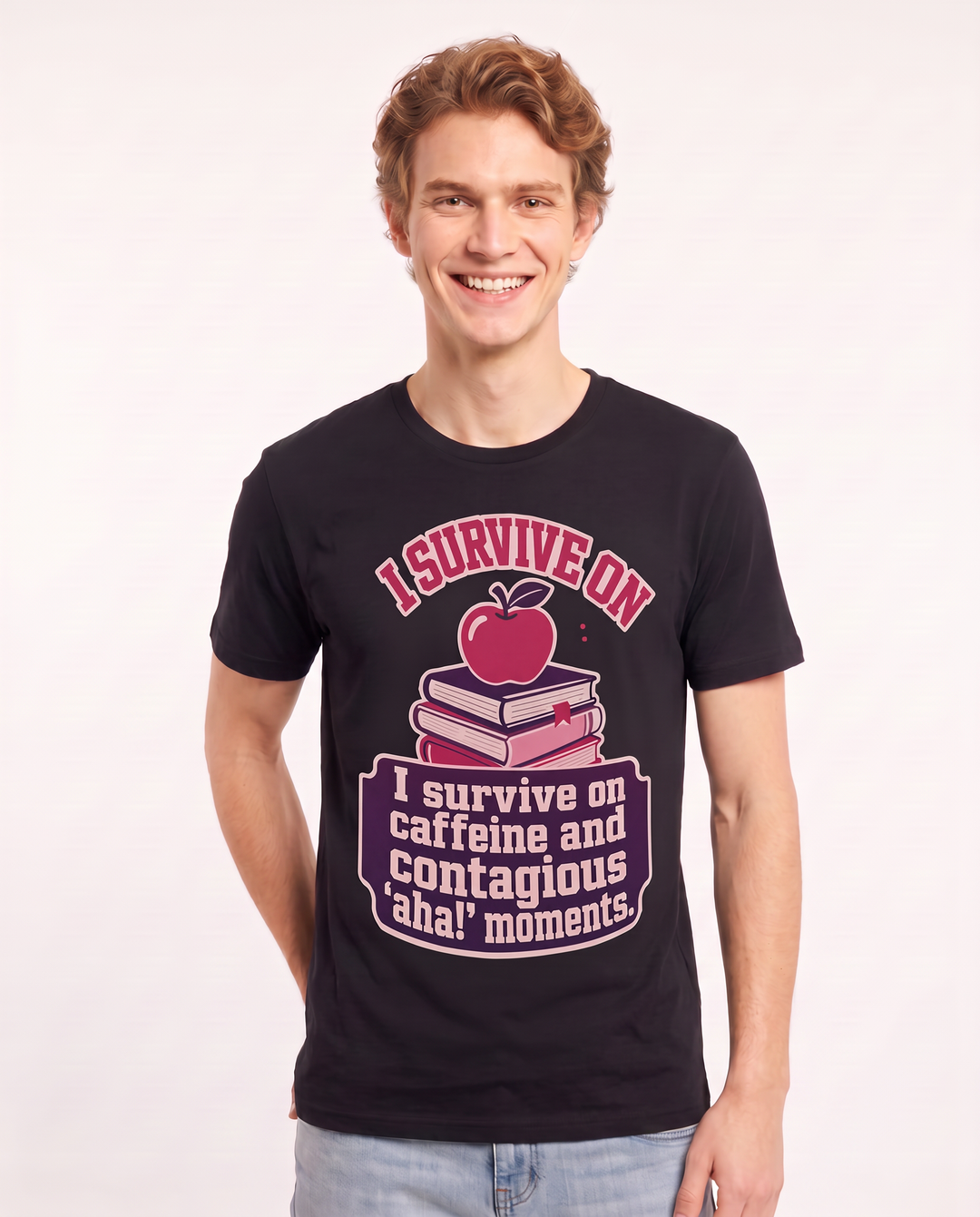 Teacher Gift Men's Black T-Shirt - I survive on caffeine and product image 3