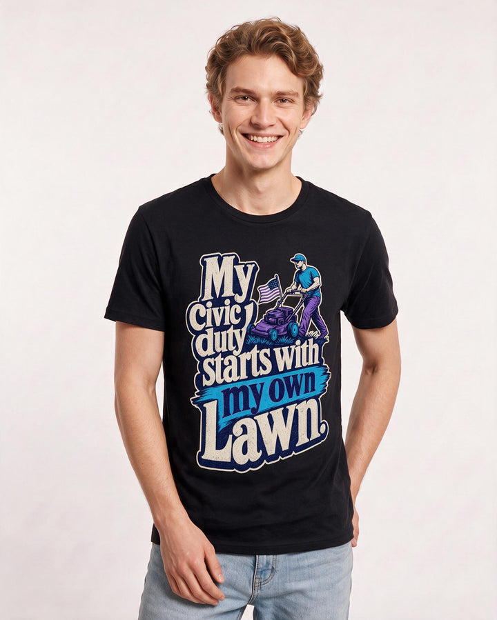 Patriotic Men's Black T-Shirt – My civic duty starts with my own lawn. product image 3