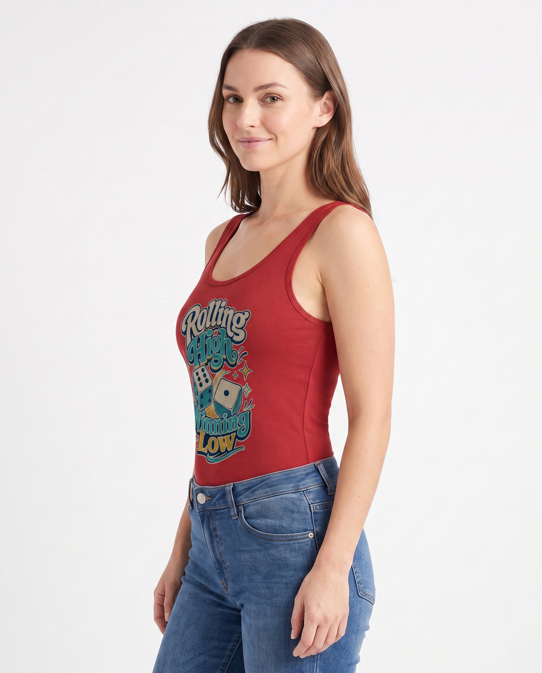 Rolling High, Winning Low Sleeveless Tank Bodysuit mockup 2