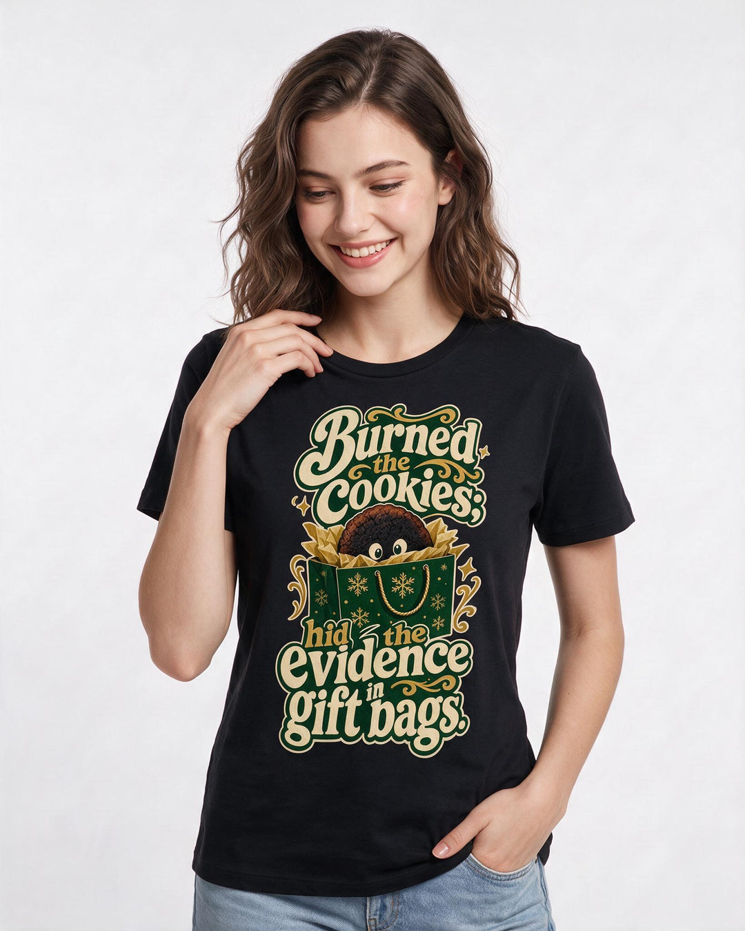 Christmas Black T-Shirt for Women – Holiday Theme Graphic Tee product image 1