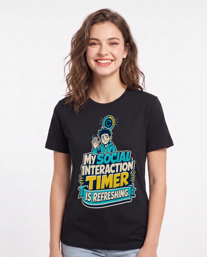 Gaming Women's Black T-Shirt – My social interaction timer is product image 1