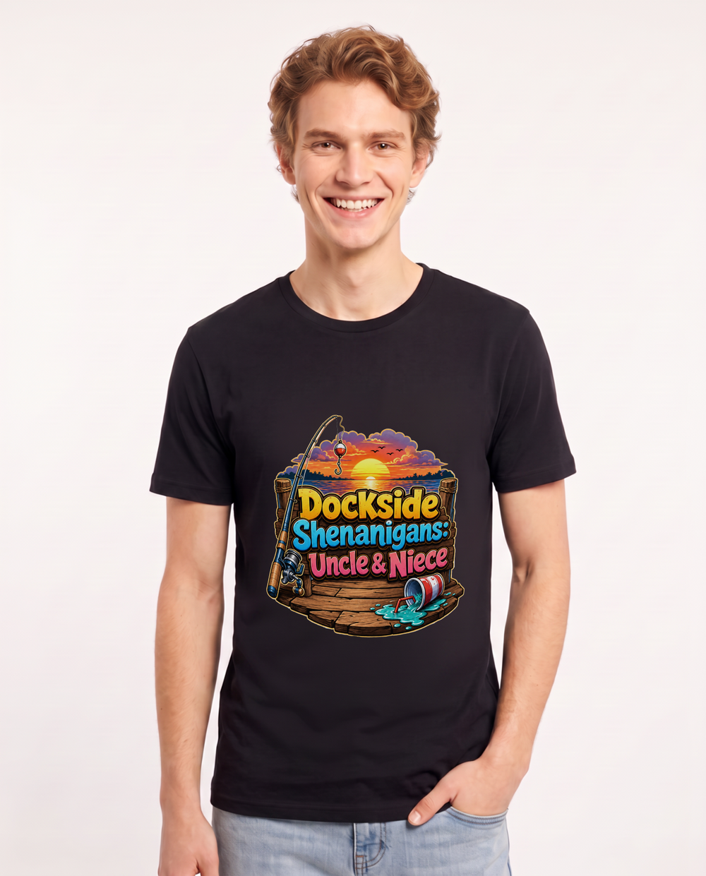 Dockside Shenanigans: Uncle & Niece Men's Black T-Shirt product image 2