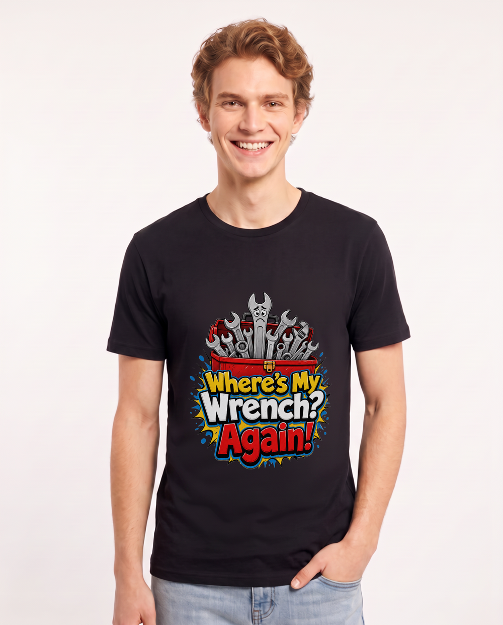 Where's My Wrench? Again! Men's Black T-Shirt product image 2