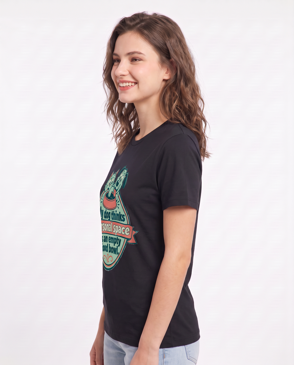 Graphic Women's Black T-Shirt - My dog thinks personal space is an product image 2