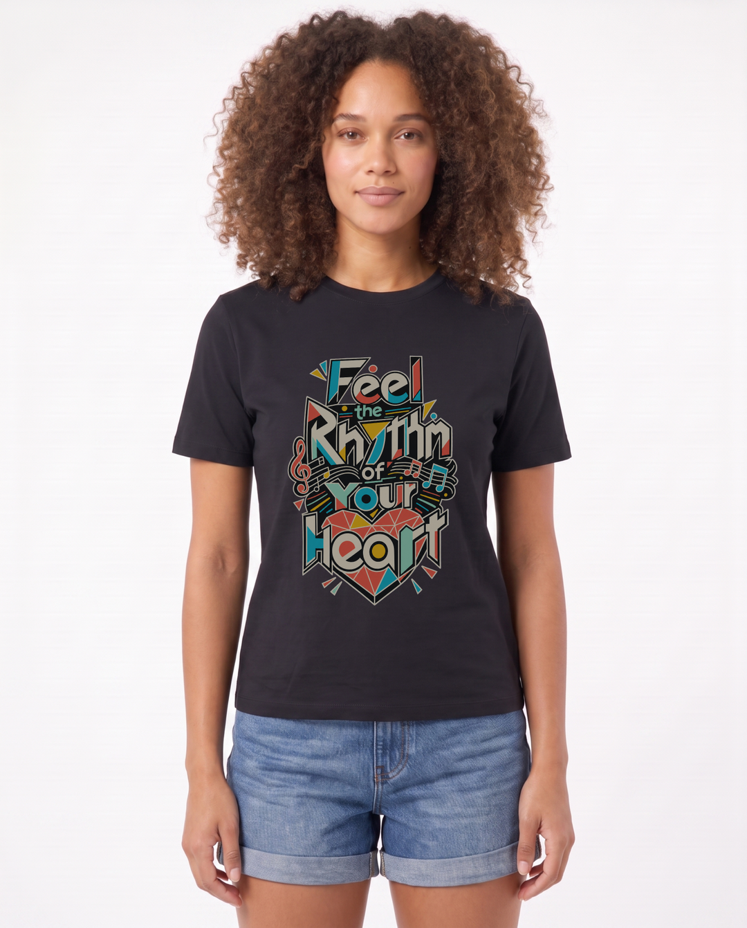 Feel The Rhythm Of Your Heart Black T-Shirt mockup 1