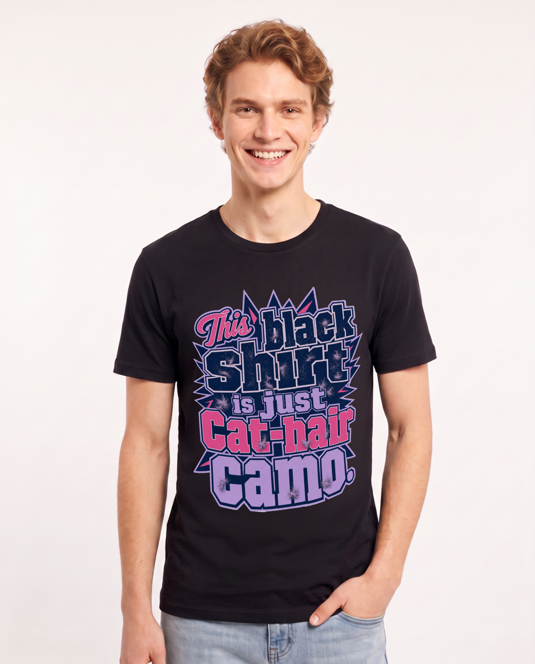 Funny Cat Lover Men's Black T-Shirt – This black shirt is just cat-hair camo. product image 1