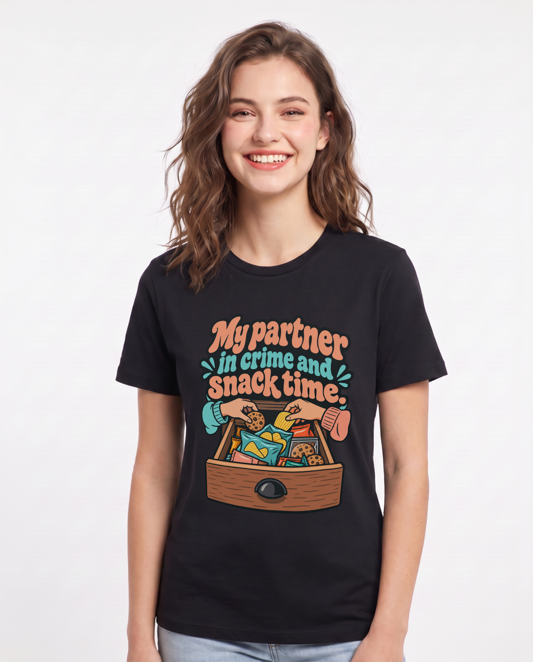Couples Black T-Shirt for Women – Everyday Expression Graphic Tee product image 3
