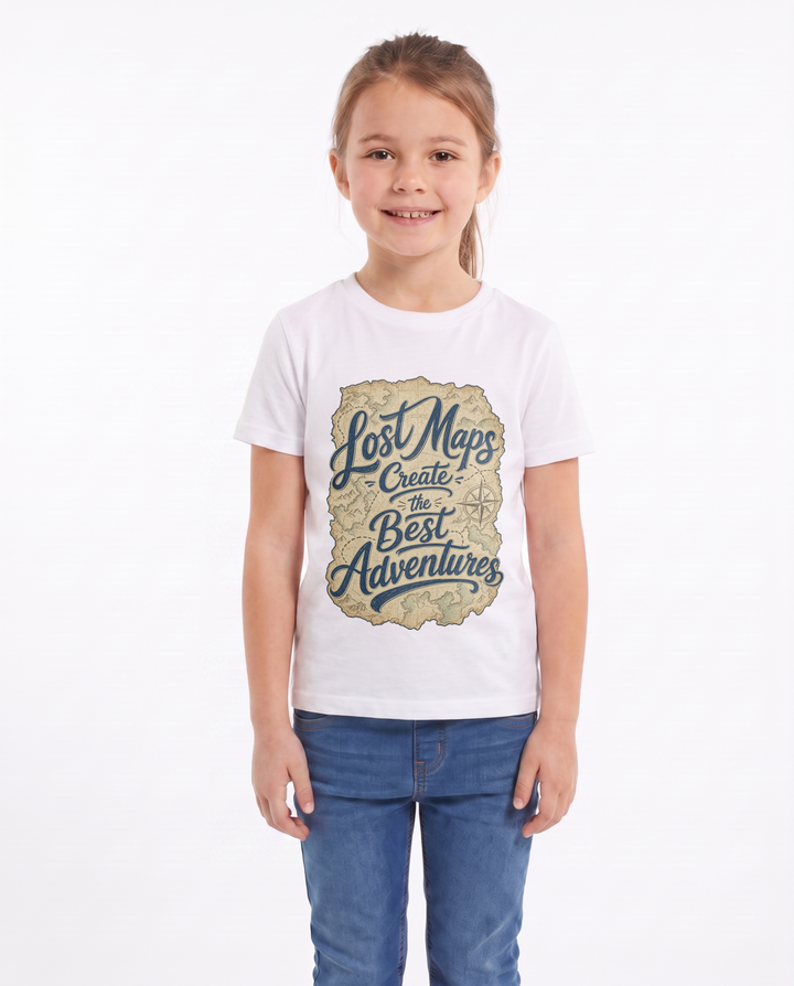 Lost Maps Create The Best Adventures White T-Shirt mockup 1