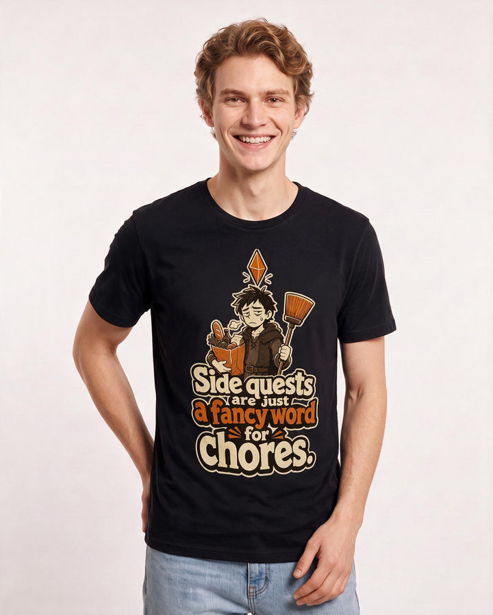 Funny Gaming Men's Black T-Shirt – Side quests are just a fancy word for chores. product image 3