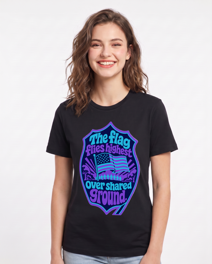Graphic Women's Black T-Shirt - The flag flies highest over shared product image 1