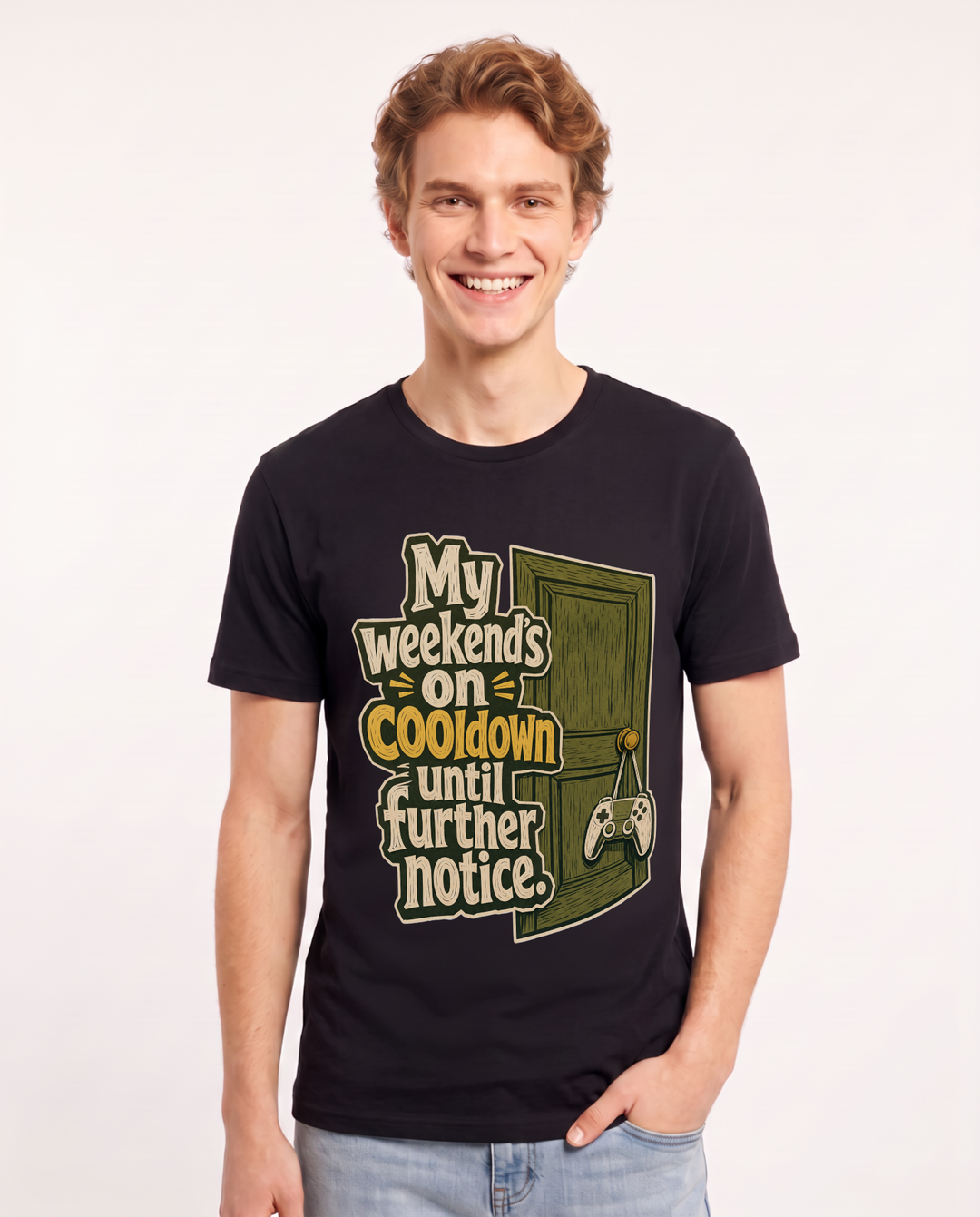 Gaming Men's Black T-Shirt – My weekend's on cooldown until further notice. product image 1