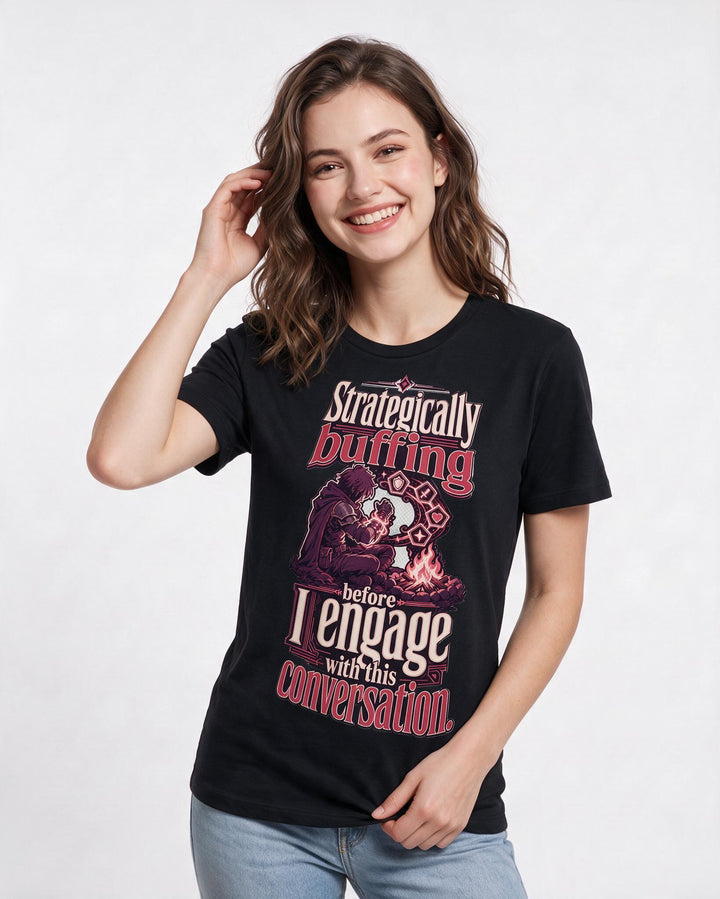 Gaming Women's Black T-Shirt – Strategically buffing before I engage with this conversation. product image 3