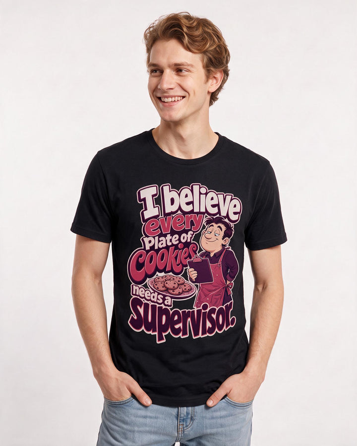 Funny Christmas Men's Black T-Shirt – I believe every plate of cookies needs a supervisor. product image 3