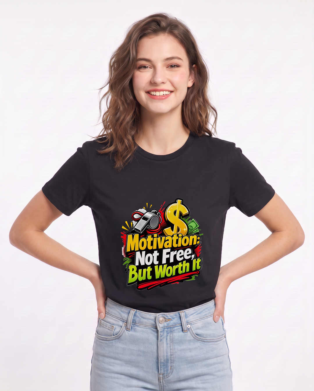 Motivation: Not Free, But Worth It Women's Black T-Shirt product image 1