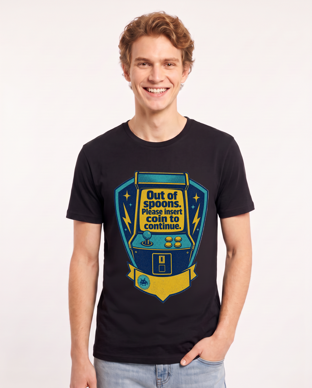 Gaming Men's Black T-Shirt - Out of spoons. Please insert coin to product image 1