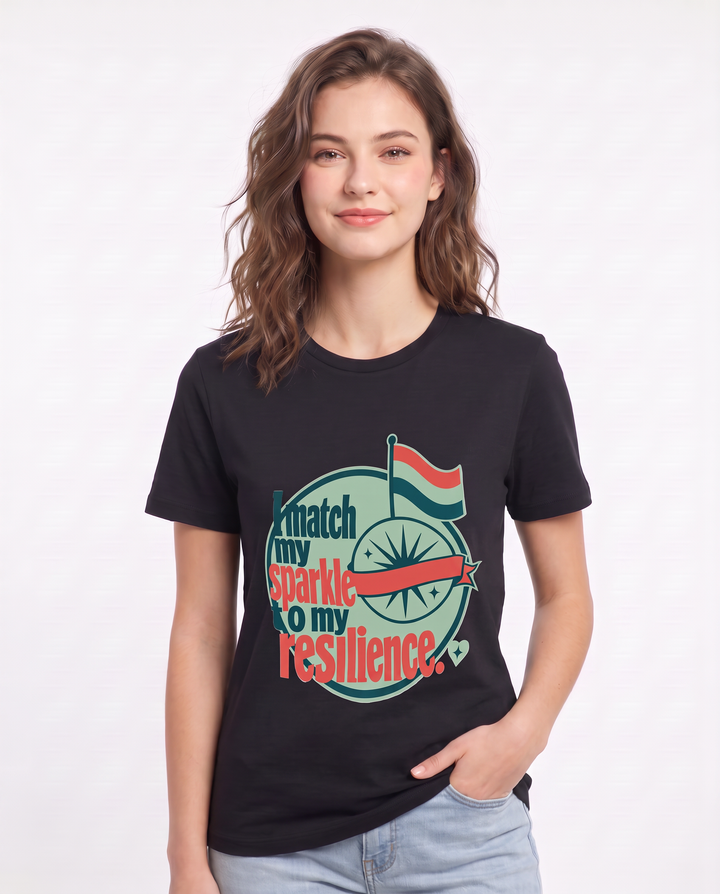 Graphic Women's Black T-Shirt - I match my sparkle to my resilience. product image 3