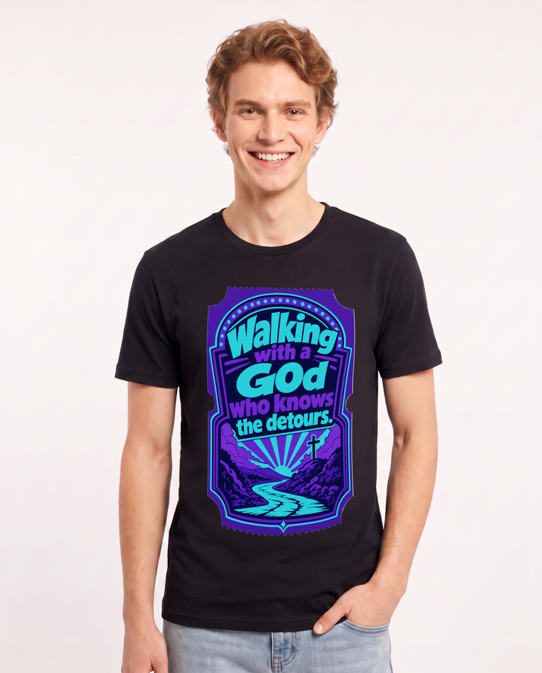 Graphic Men's Black T-Shirt - Walking with a God who knows the product image 1