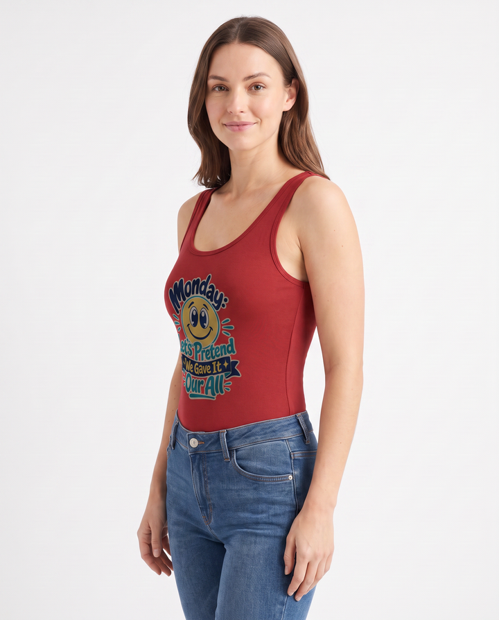 Monday: Let's Pretend We Gave It Our All Sleeveless Tank Bodysuit mockup 2