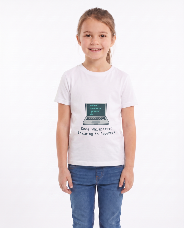 Code Whisperer: Learning In Progress White T-Shirt mockup 1