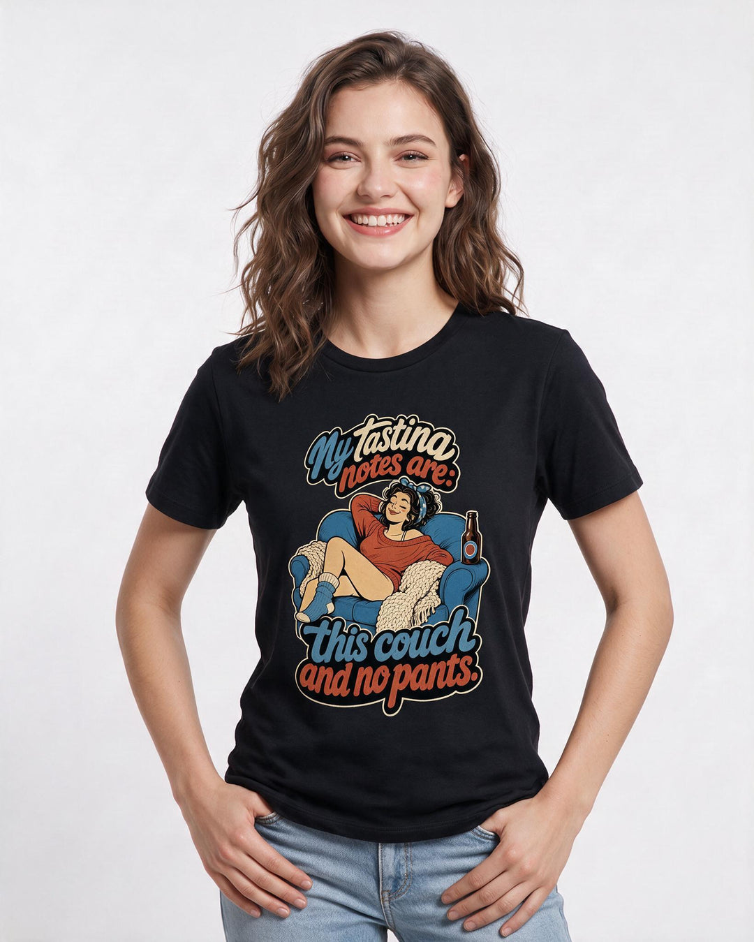 Funny Beer Women's Black T-Shirt – My tasting notes are: this couch and no pants product image 3