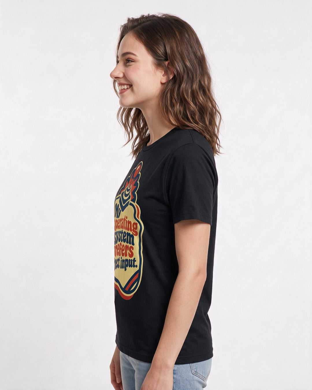 Graphic Women's Black T-Shirt - My operating system prefers direct product image 2