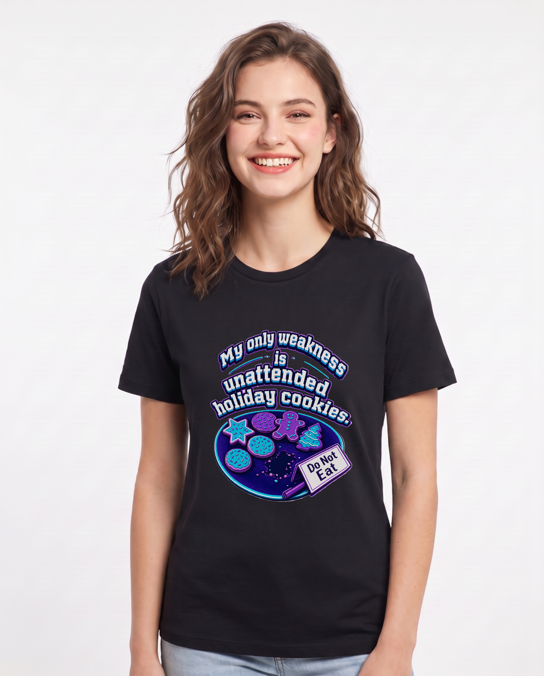 Christmas Women's Black T-Shirt – My only weakness is unattended holiday cookies. product image 1