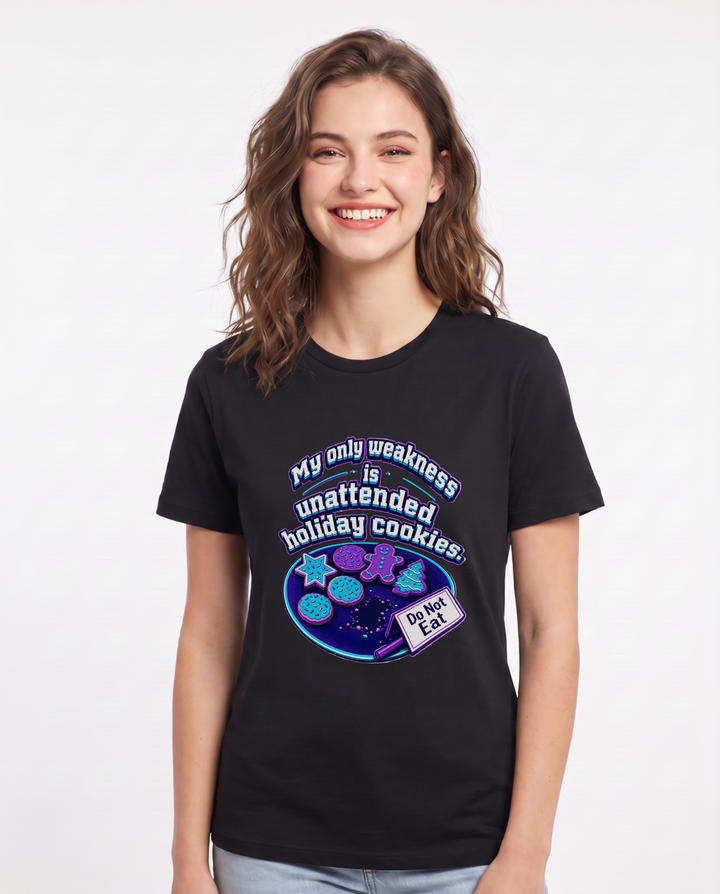 Christmas Women's Black T-Shirt – My only weakness is unattended holiday cookies. product image 1