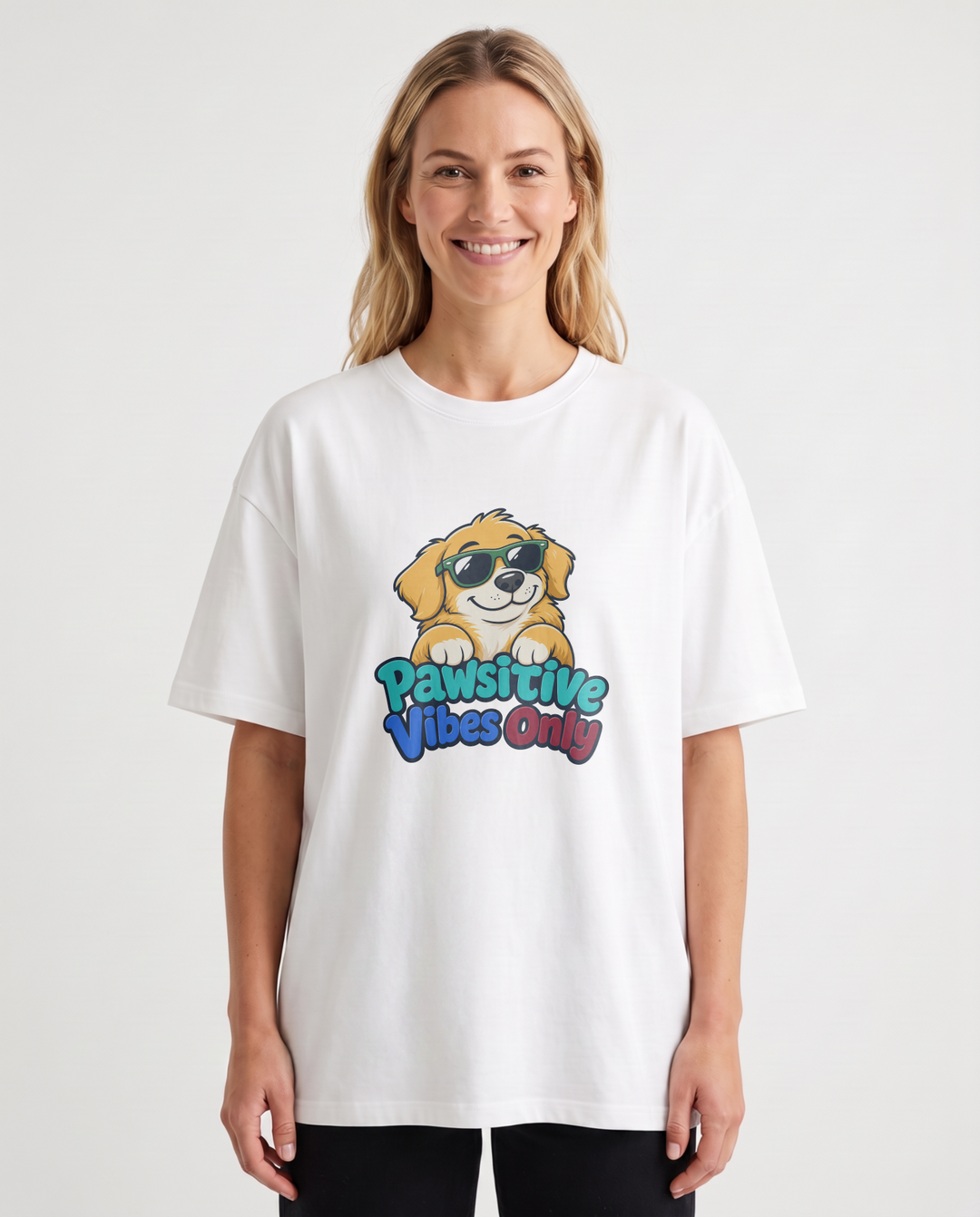 Pawsitive Vibes Only White T-Shirt mockup 1