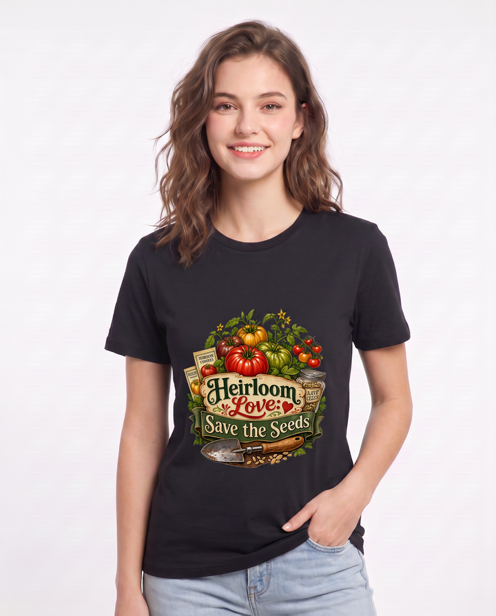 Heirloom Love: Save the Seeds Women's Black T-Shirt product image 1