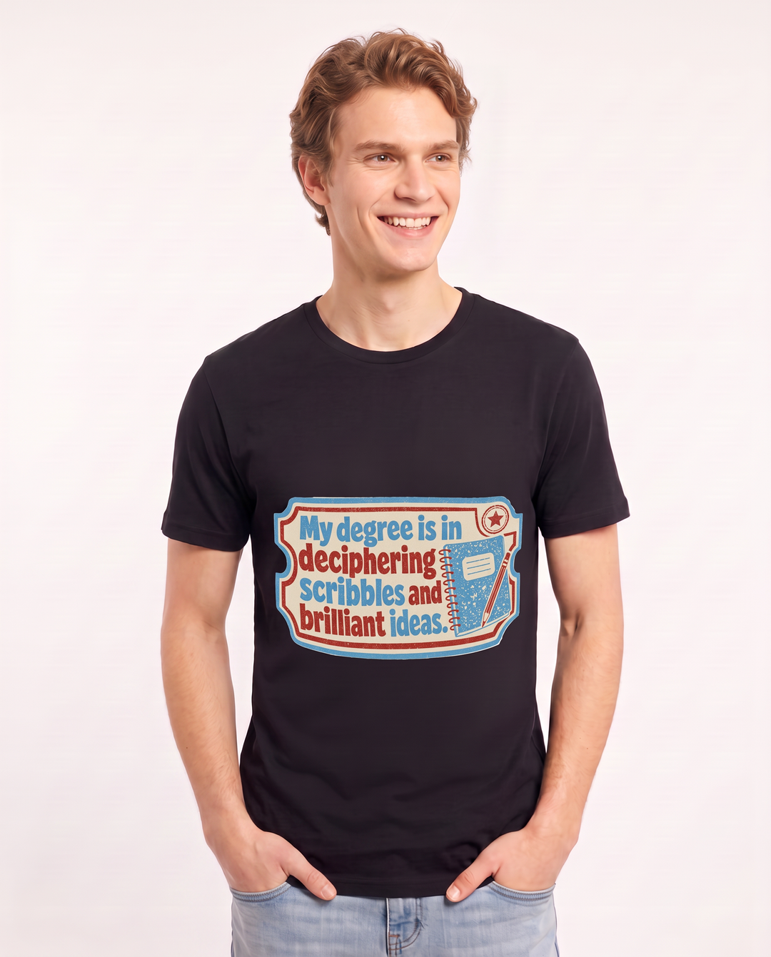 Teacher Gift Men's Black T-Shirt - My degree is in deciphering product image 3