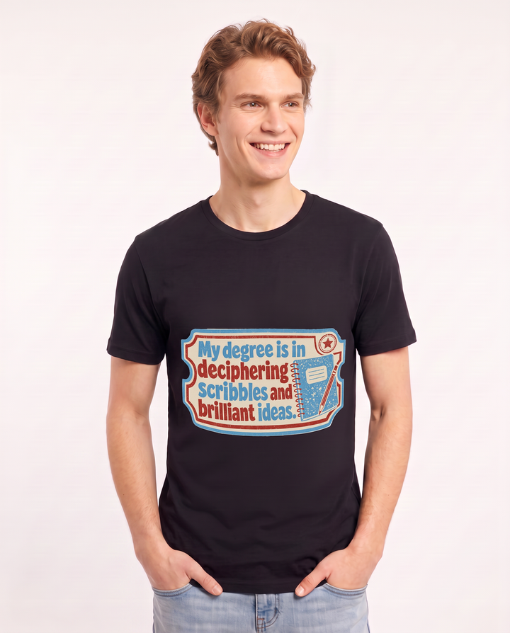 Teacher Gift Men's Black T-Shirt - My degree is in deciphering product image 3