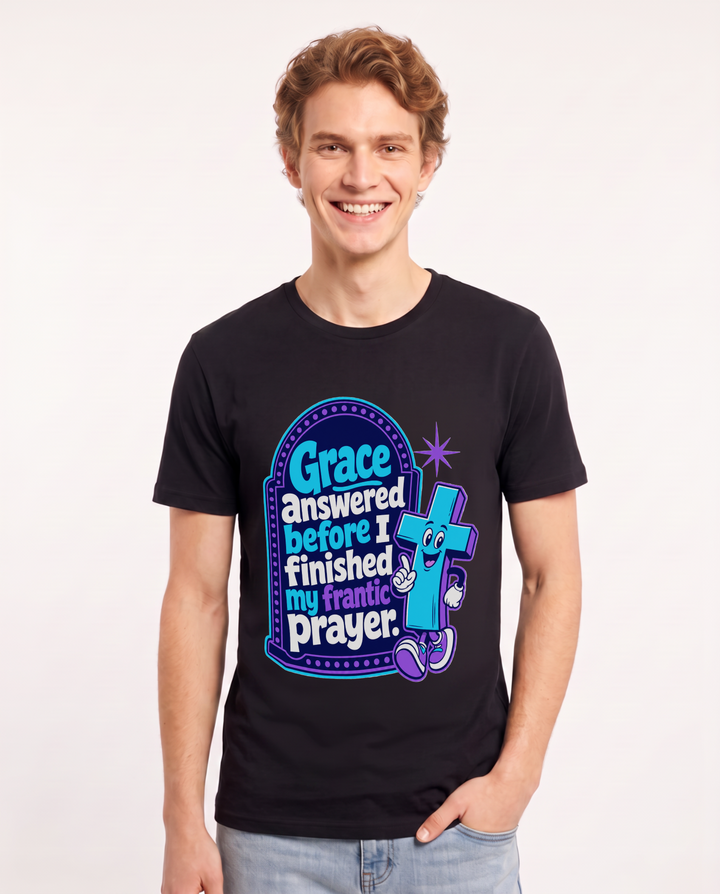 Graphic Men's Black T-Shirt - Grace answered before I finished my product image 1