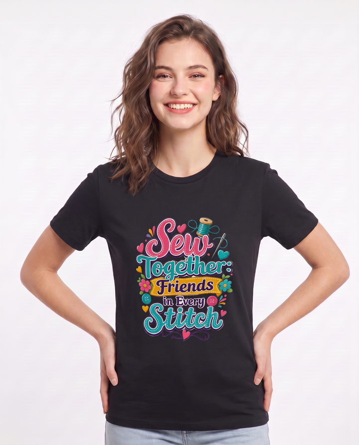 Sew Together: Friends in Every Stitch Women's Black T-Shirt product image 1