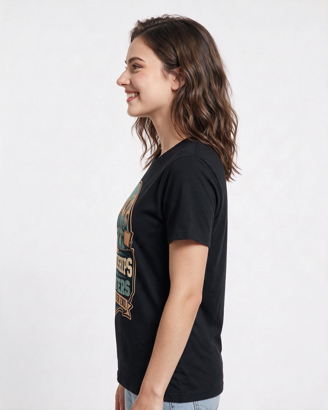 Veteran Women's Black T-Shirt – Some friendships are musters that never end. product image 2