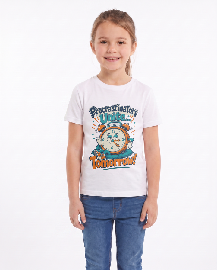 Procrastinators Unite... Tomorrow! White T-Shirt mockup 1