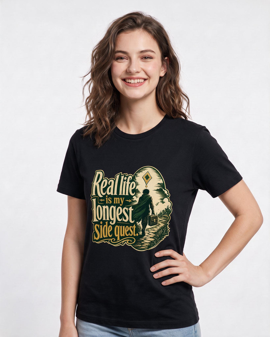 Gaming Women's Black T-Shirt – Real life is my longest side quest. product image 3