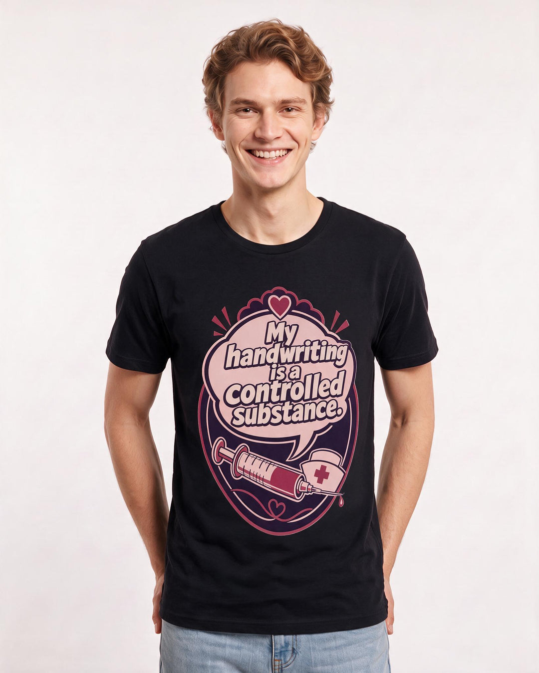 Nurse Gift Men's Black T-Shirt - My handwriting is a controlled product image 3