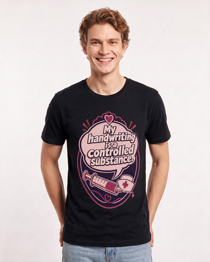 Nurse Gift Men's Black T-Shirt - My handwriting is a controlled product image 3