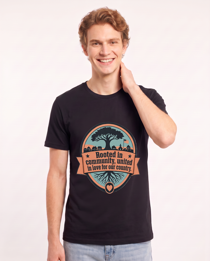 Rooted in community, united in love for our country. - Men's Black T-Shirt product image 1